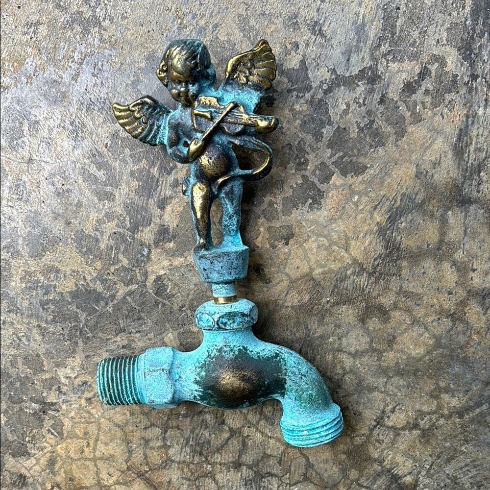 Vintage Angel Decor Faucet Handle patina turquoise over brass NWOT